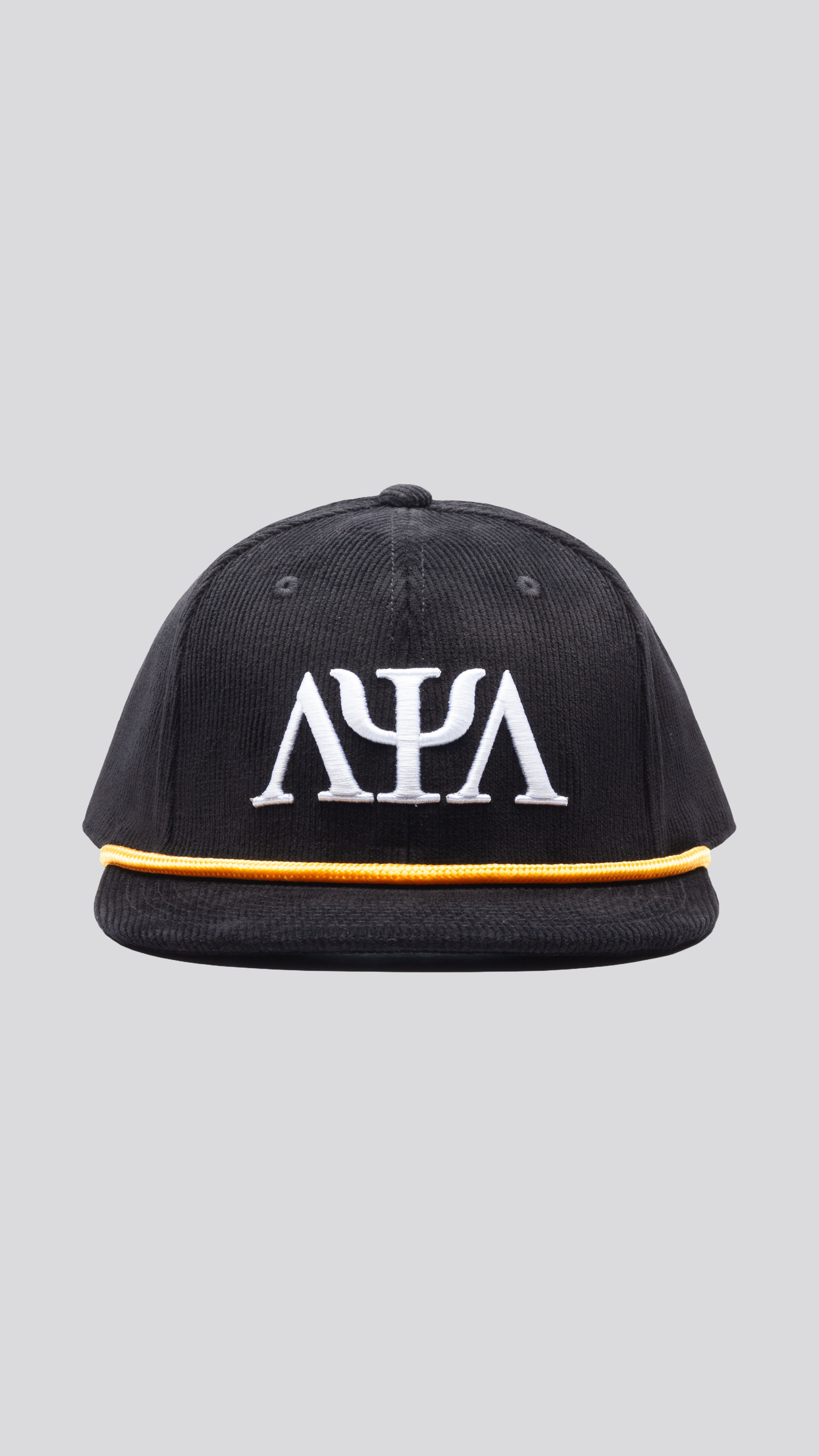 Lambda Psi Lambda Corduroy Hat — Black + Gold Accent