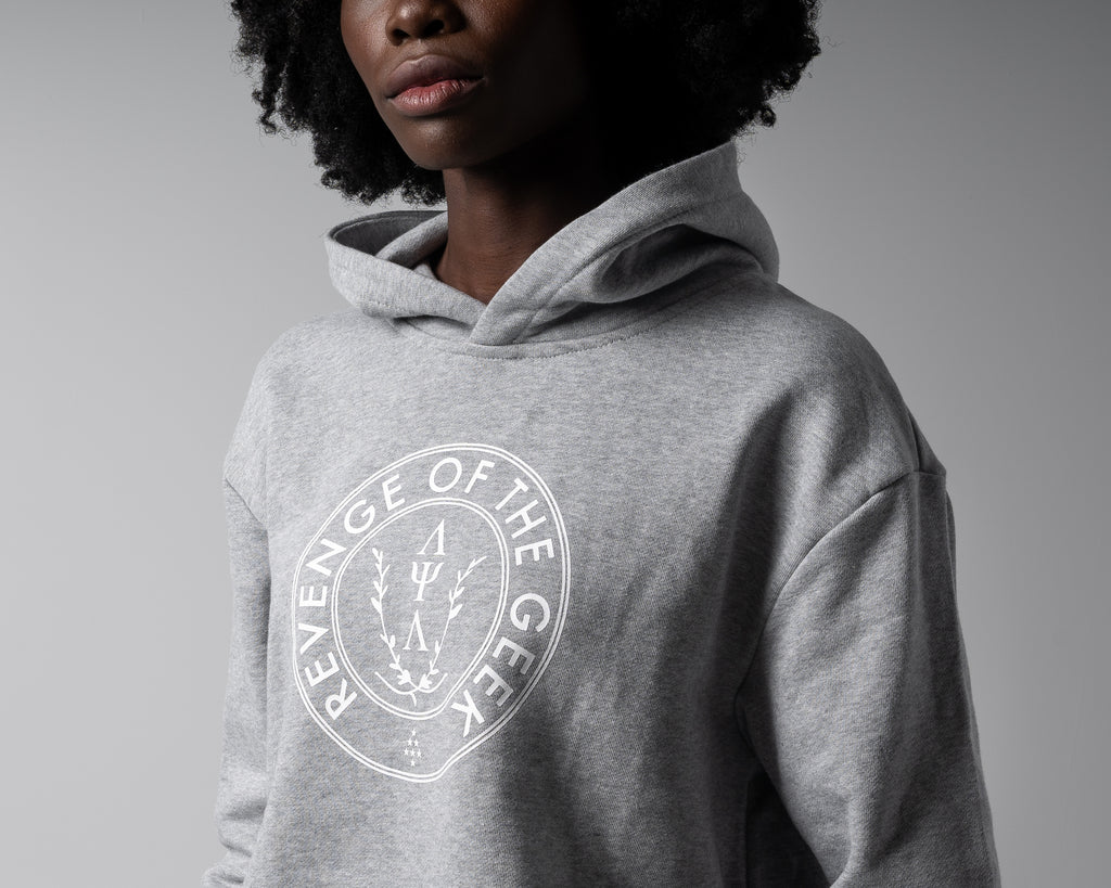 Rotg grey classic crest white logo hoodie