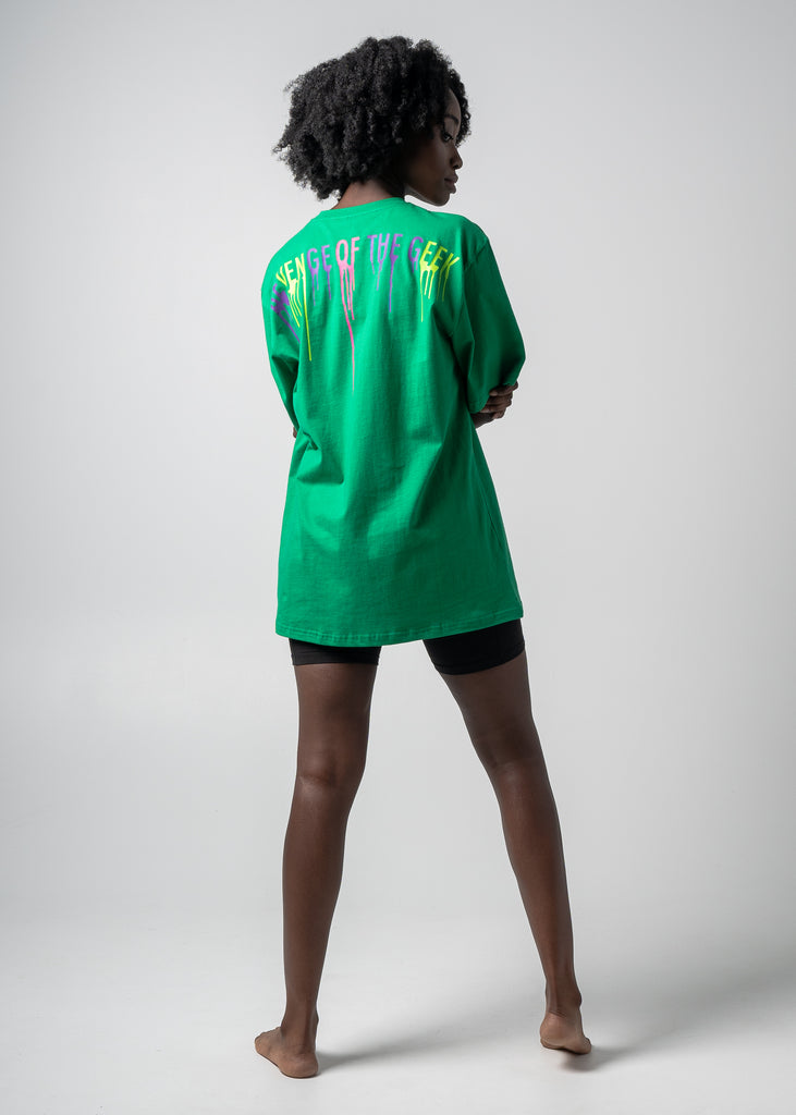 Womens rotg multi colour graffiti drip mutant green jersey t-shirt